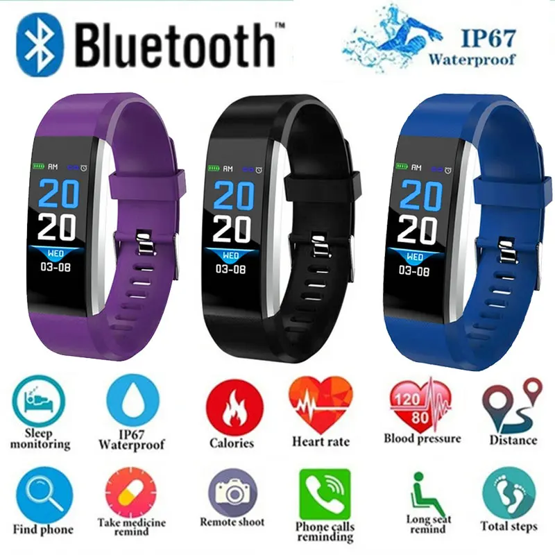 

Bluetooth Smart Bracelet Color Screen V5 Smartband Heart Rate Monitor Blood Pressure Measurement Fitness Tracker Smart Watch Men