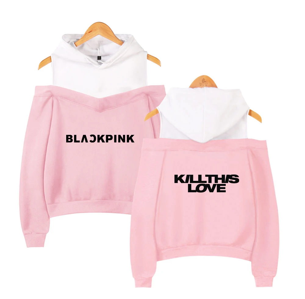 

Harajuku Fashion Blackpink KILLTHISLOVE Brand 2019 New Off-the-shoulder Hoodie Women Sling Sweatshirt Pullovers Streetwear Tops