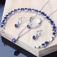 Синий ювелирный набор, свадебное серебро 925, ювелирное изделие шампанского, циркония, серьги, браслет, кольцо, ожерелье, набор, рождественские подарки для женщин