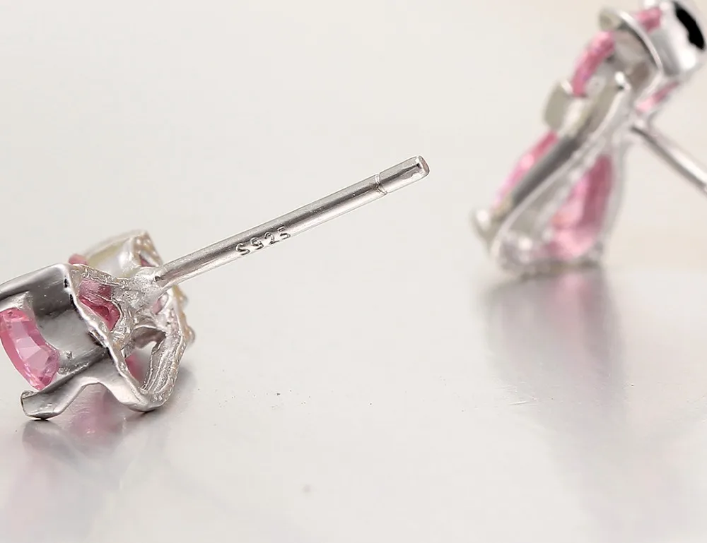 Женские серьги гвоздики из серебра 925 пробы с розовым фианитом|stud earrings|stud earrings for