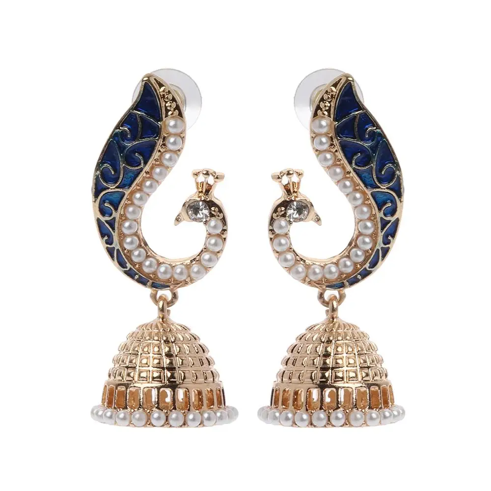 

Retro Indian Bollywood Kundan Peacock Jhumka Jhumki Drop Earrings Gypsy Jewelry
