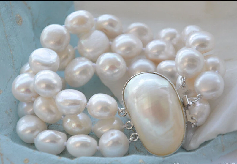 

Free shipping@@@@@ 3ROW 8" 12mm BAROQUE WHITE FRESHWATER PEARL BRACELET MABE