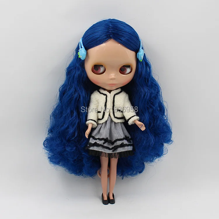 

Tan Skin Nude Doll For Series No.1714 BLUE HAIR without bangs dark skin
