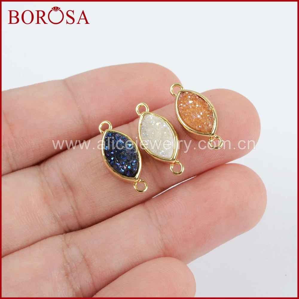BOROSA 10PCS New Connector Charms Gold Color Bezel Marquise Rainbow Titanium Druzy Connector for DIY Jewelry Findings ZG0156 5