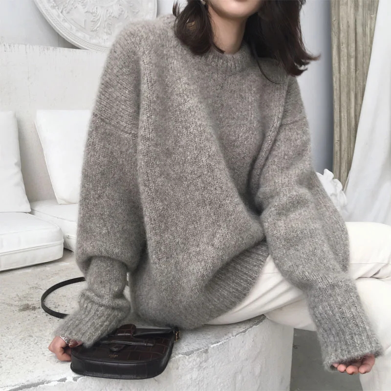 

2019 winter new loose cashmere blend sweater for women Solid color chompas de mujer invierno pulover feminino casual modis