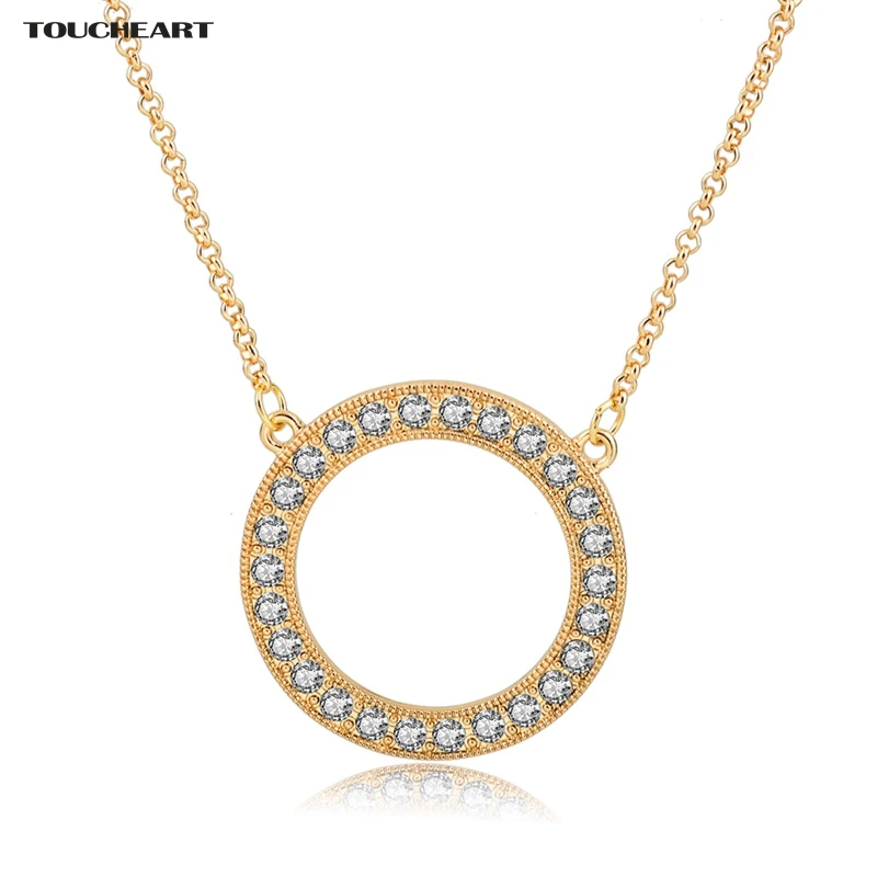 

Vintage Gold Imitation Diamond Necklaces Crystal Round Necklaces & Pendants For Women Wedding & Engagement Jewelry SNE160110