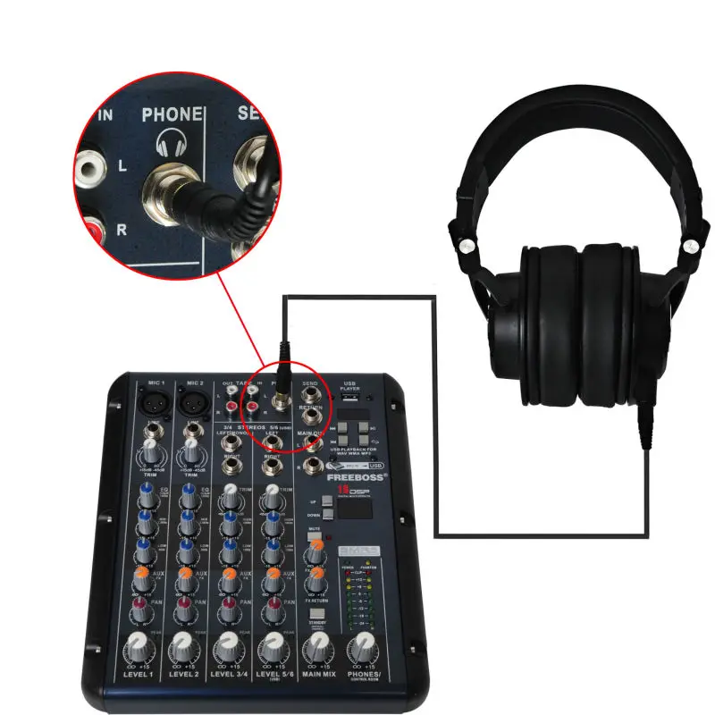 

Freeboss MDH9000 Monitor Headphones with 50mm Drivers Single-side Detachable cable SMR6 DJ Mixer Audio Mixer