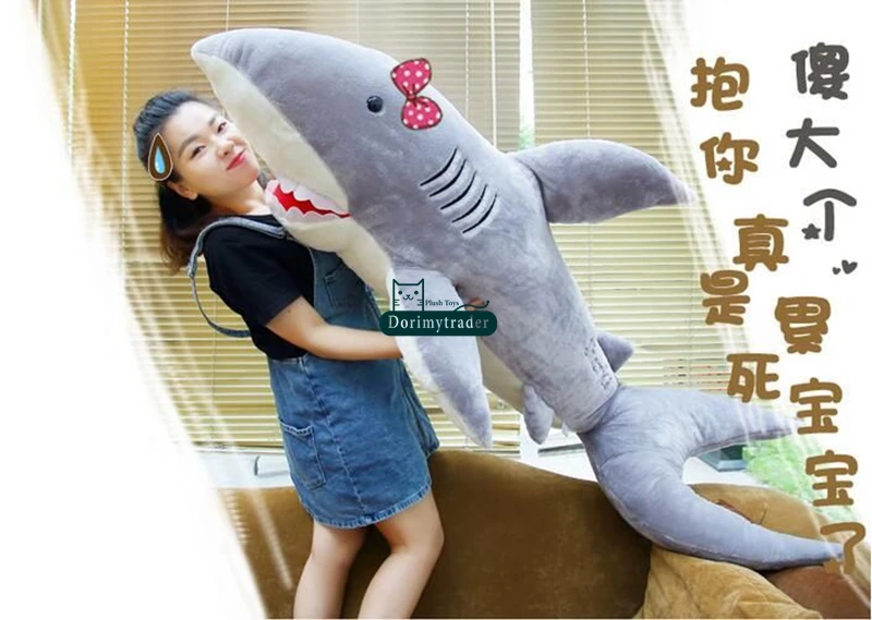Dorimytrader Hot Large 63inches Emulational Animal Shark Plush Toy  160cm Jumbo Soft Stuffed Lifelike Sharks Kids and Adults Play Doll Sleeping Pillow DY61620(16)