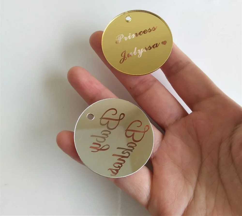 

Customized Logo Acrylic Tag, Personalized Round Mirror Tag with Hole, DIY Party Favor Tag