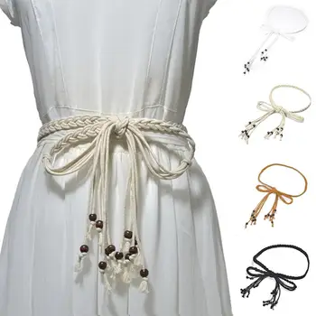 

New Fashion Self-Tie Waistband Women Bohemia Braided Beads Thin Skinny Waist Rope Belt Self-Tie Waistband