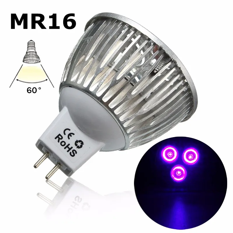 Smuxi MR16 3 Вт УФ Ультрафиолетовое фиолетовый светодиодный свет лампы AC/DC12V