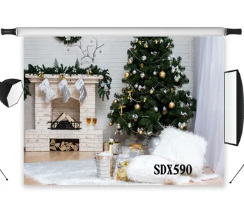 

LB Polyester & Vinyl Christmas Tree Gifts Fireplace Soft Hairy Sofa Cushion Backgrounds For Photo Studio Photography Backdrop
