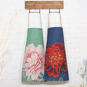 

Cotton Peony Print Thickening Oil-proof Cleaning Apron Unisex Kitchen Cooking Sleeveless Apron Household Cleaning Supplies