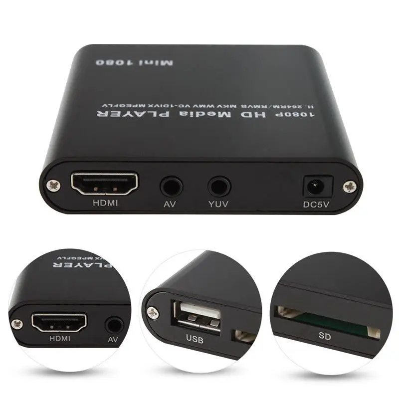 Горячее предложение Мини HD 1080P SD USB мультимедийный плеер для HDMI/AV/MMC MKV AVI Blue ray