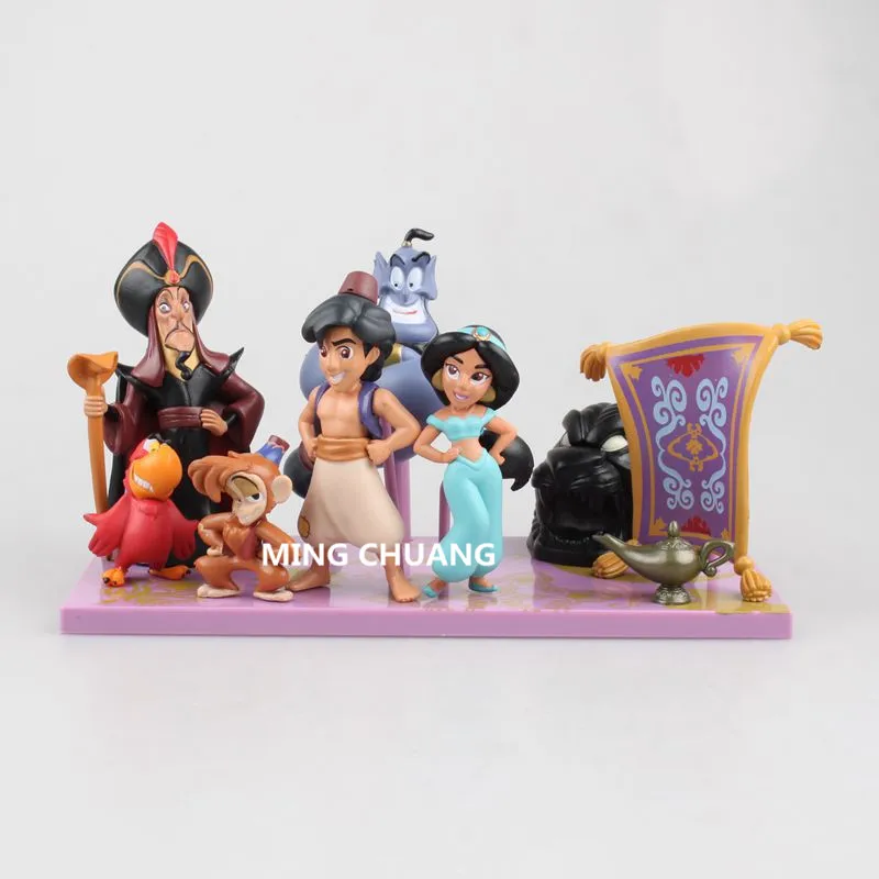 

9pcs/set Aladdin And The Magic Lamp Princess Jasmine Genie Jafar Abu Parrot God's Lantern PVC Action Figure Model Toy OPP J10