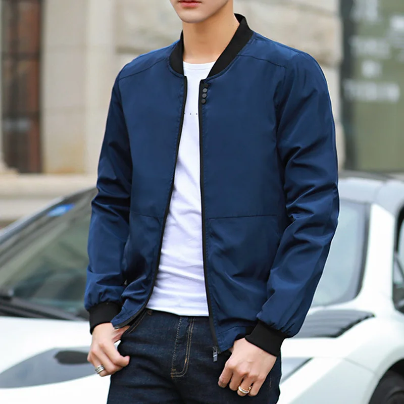 

Men Casual Coat Thin Simple Baseball Collar Breathable Slim Coat for Autumn KS-shipping