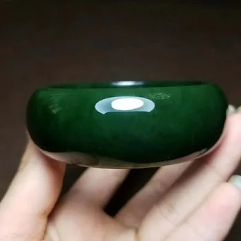 

h12#Russian material Hetian jade spinach green jasper widened bracelet