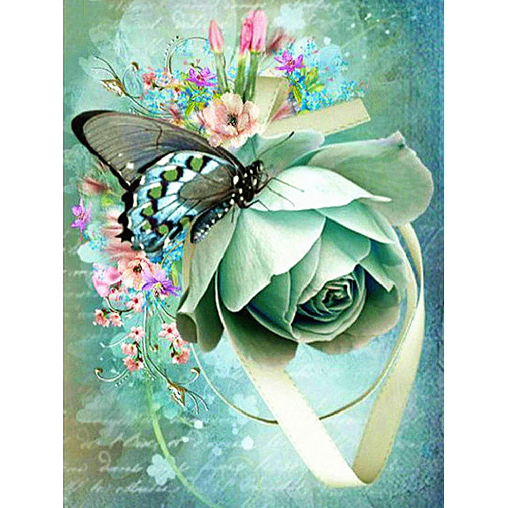 

Diamond Painting Flower Rose Full Round Diamond Embroidery Flower Butterfly Pictures Of Rhinestones Handmade Wall Decor a1455
