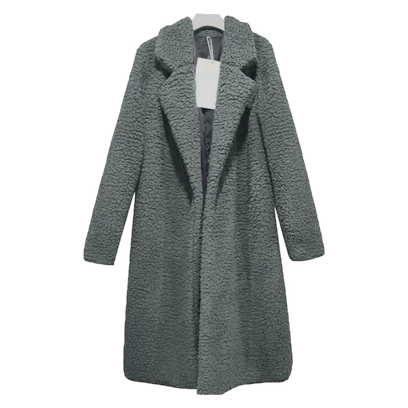 MoneRffi зимнее утолщенное женское длинное пальто из искусственного меха куртки с отворотом плюшевый кардиган тонкого размера плюс овечья шерсть верхняя одежда - Цвет: Gray