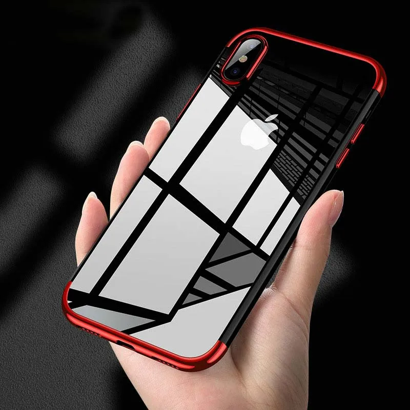 

Luxury Silicone Clear Case for iPhone X 6 6S Plus TPU Soft Plating Frame Transparent Back Cover for iPhone 7 8 Plus XS Max XR