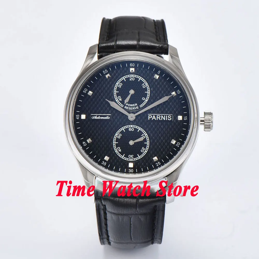 

Parnis 43mm black dial silver hands power reserve ST 2542 Automatic mens watch 689