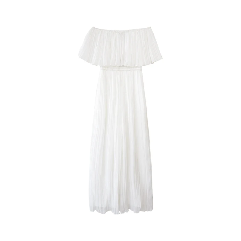 Dabuwawa со спущенными плечами Плиссированное комбинезон для женщин девочек свободные модные длинные элегантные праздничные комбинезоны с высокой талией D17BJP011 - Цвет: White