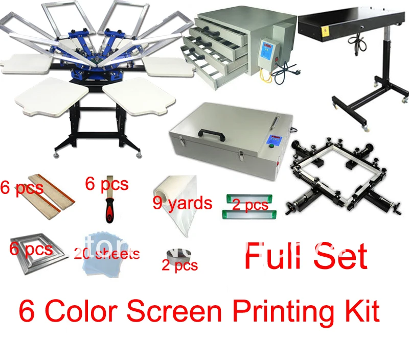 Fast Free Shipping Discount Full Set 6 Color T Shirt Screen Printing Kit Press Printer Machine Flash Dryer Expsoure Stretcher Machine Crafts Stretcher Barstretcher Pack Aliexpress