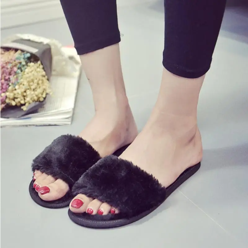 

2018 New Fashion Women Slippers Home Indoor Plush Slippers Female Shoes Comfortable Fur Ladies Slides Chaussure Femme *829