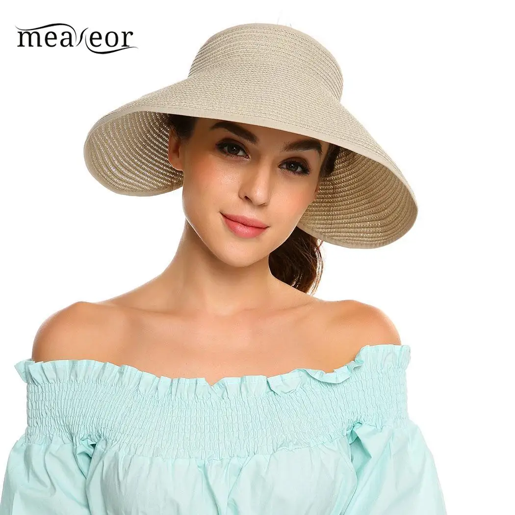 Buy Meaneor Solid Summer Women Sun Hats Foldable Wide