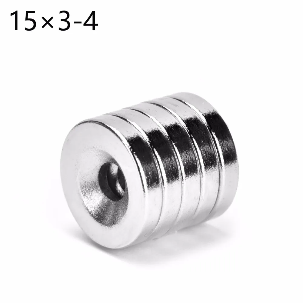 100 шт. N50 15x3 мм сильные круглые потайные кольцевые магниты 4 мм отверстие Редкоземельные неодимовые магниты горячая Распродажа 15*3-4 мм