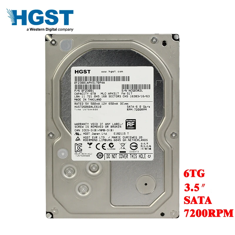 

HGST Brand 6TB Desktop PC 3.5" Internal Mechanical Hard disk SATA3 6Gb/s HDD 6T 7200 RPM 128 MB Buffer free shipping