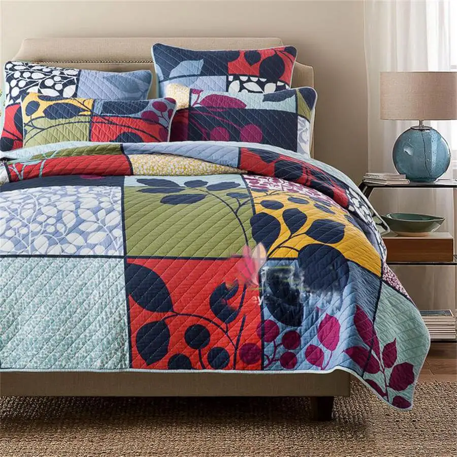 

Home Quilts King Size,Patchwork Coverlet Set,Different Pattern Bedspread Set,3 Pieces 1 Quilts 2 Pillow Shams for Men and Woman