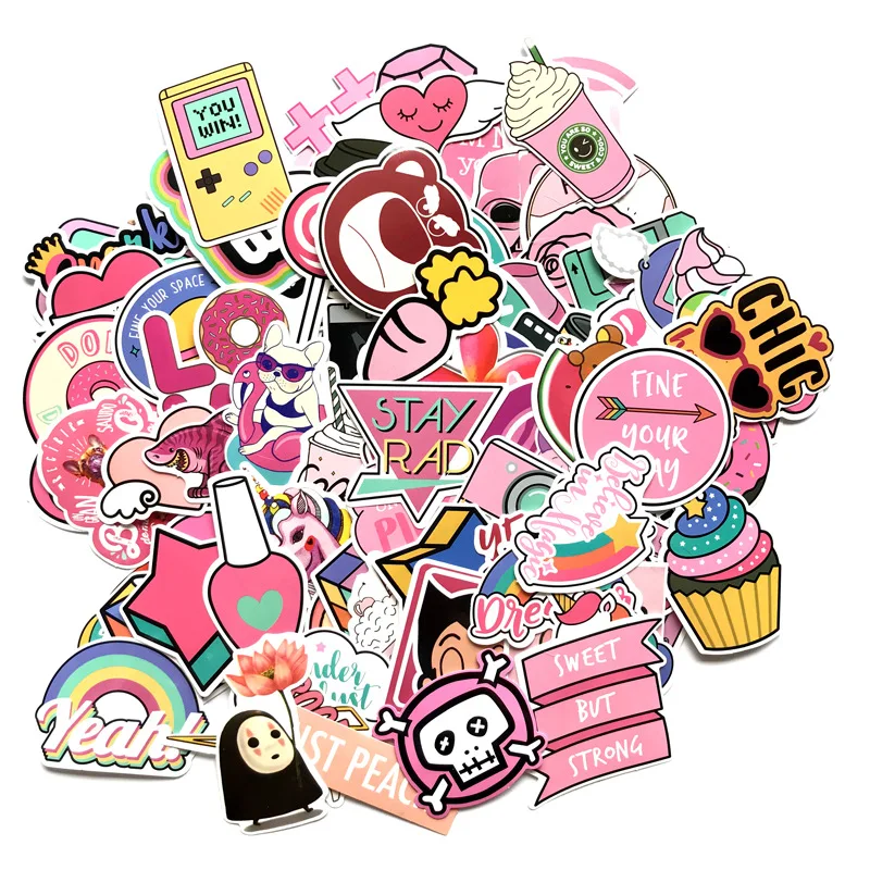 110 шт./упак. PVC Kawaii Pink Girls Веселые прекрасные наклейки игрушки чемодан для детей