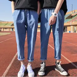 Мужские джинсы 2019 Весна и лето Новые однотонные прямые ноги девять очков пара джинсы для молодых людей модная мужская одежда