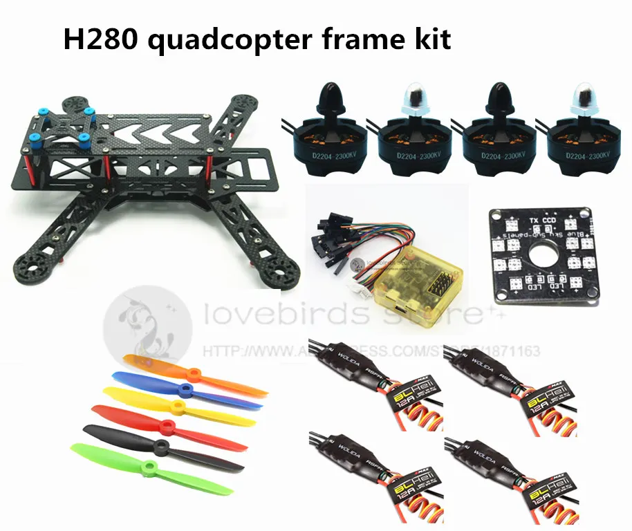 

DIY H280 quadcopter frame kit FPV mini drone QAV280 pure carbon frame + CC3D + 2204 2300KV motor + BLHeli 12A ESC + 6045 prop