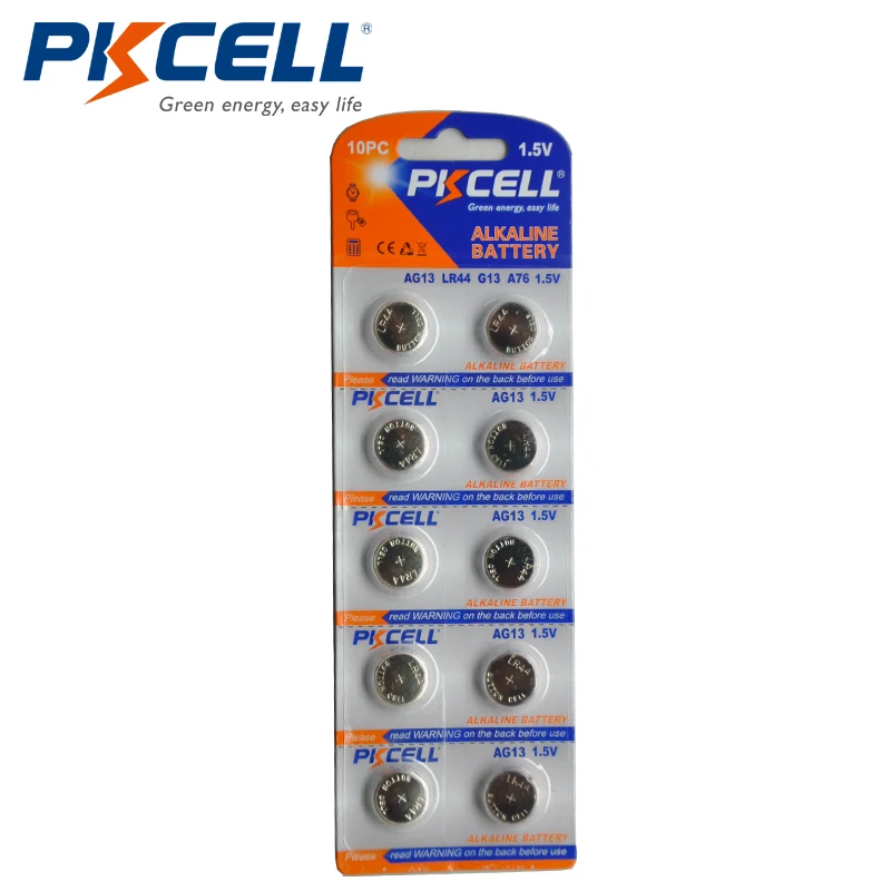 100 шт/10 карт PKCELL AG13 LR44 357A S76E G13 кнопочная батарейка для монет 1,5 в щелочная для калькулятора 0% Hg