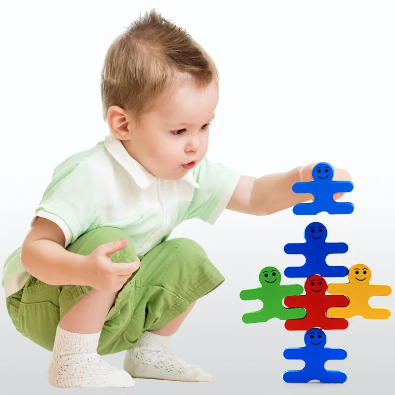 Montessori Toys Educational Wooden Toys for Children Early Learning Cartoon Balance Villain Blocks Exercise Kids Brain 16PCS/lot