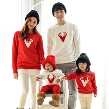 2016 Famille look Correspondant Tenues Maman/Papa/Bébé rouge À Manches Longues Coton T chemises printemps/automne cerf de noël Vêtements Pour La Famille