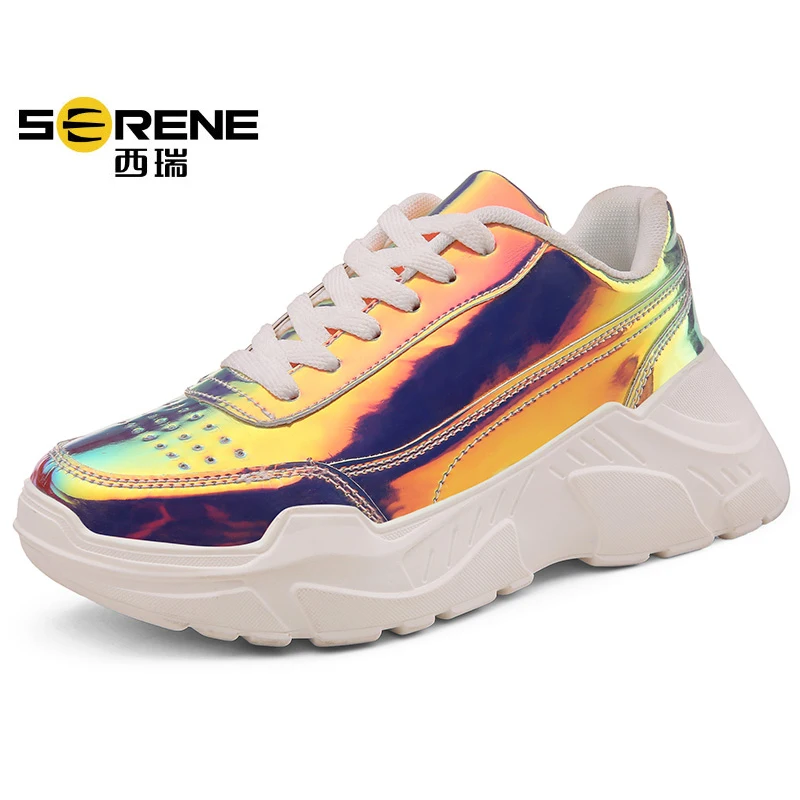 

Colorful Women Sneakers Trendy Patent Leather Shoes Woman Platform Chunky Sneaker Lady Daddy Shoes Soulier Femme Tenis Feminino