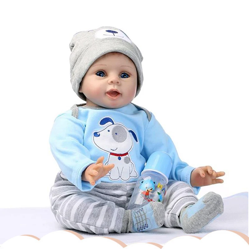 Reborn Baby Doll Boy Look Real Silicone Blue Outfit 22 Inchesin Dolls