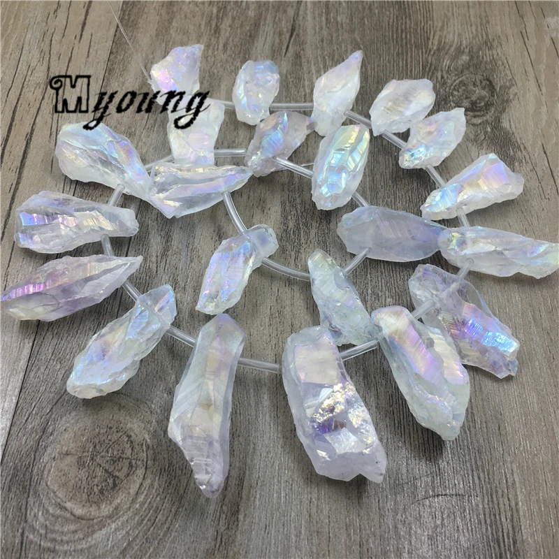Raw Crystal Quartz Druzy Stick Beads, Drusy AB Titanium Point Spike Beads For DIY Jewelry Making MY1953