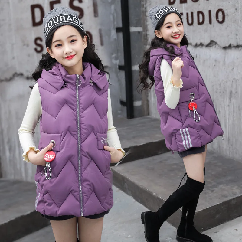 

Girls Cotton Vest Girls Outerwear Children Winter Warm Thick Vest Child Hooded Clothing New Pink Purple Black