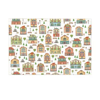 

Cartoon Rugs Building House Street Tree fountain Child Interest Non-Slip Doormat Entryways Indoor Front Door Mat Kids Mat