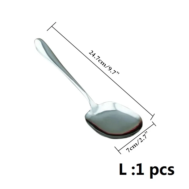Сервировка салата ложка из нержавеющей стали ложка набор общественного ужин ложка с длинной ручкой Рождественский ресторан столовая посуда - Цвет: 1pcs Large Spoon