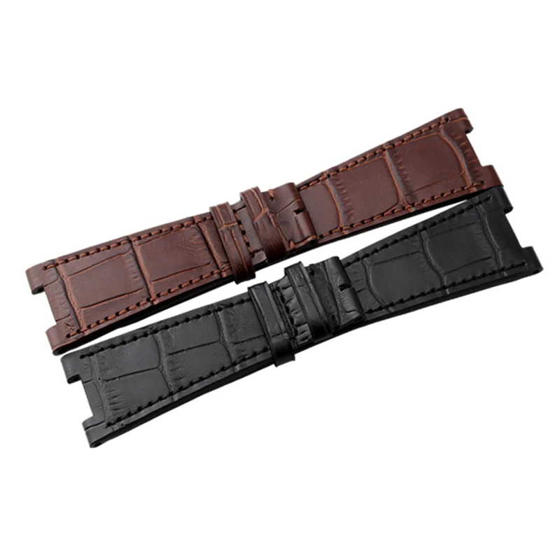 Replacement genuine leather watch band 25mm black brown watch