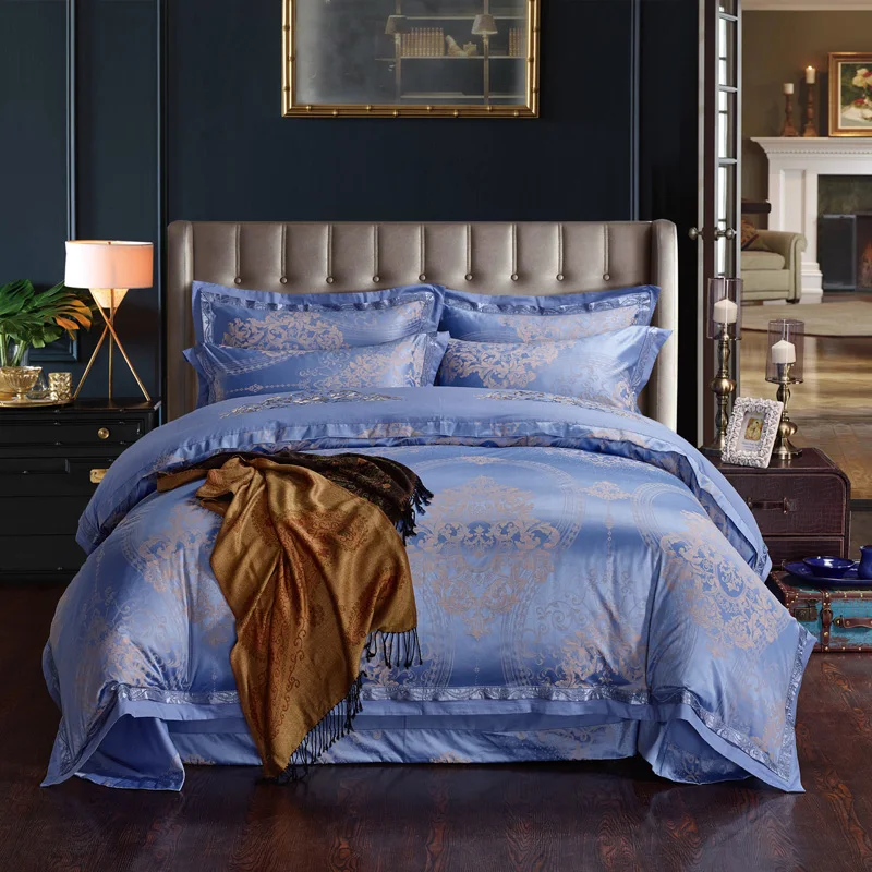 Waliicorners Silk Cotton Jacquard Golden Classic Bedding set Silky Smooth Duvet Cover Bed Sheet Pillowcases 66 2224082 - (1)