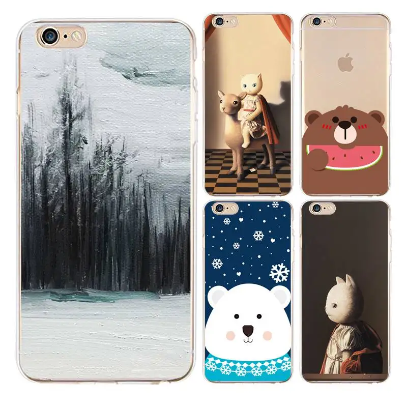 Forest Soft Clear TPU Phone Case For iPhone 4/4s 5 5s 6 6plus 7 8plus x Silicone Cat Rabbit Cover Free Shipping | Мобильные телефоны