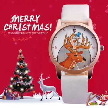 

Fashion Christmas Deer Faux Leather Band Quartz Analog Wrist Watch Student Gift