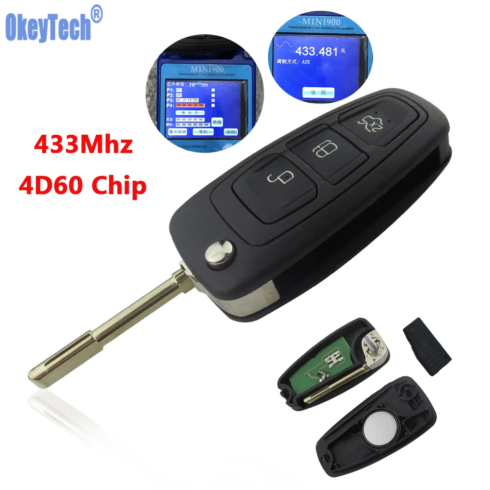 3 buttons remote key fob For Ford Mondeo Focus TRANSIT 433MHZ 4D60 chip FO21