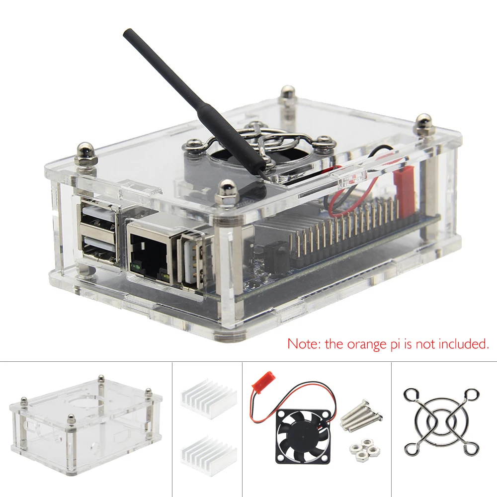 Акриловый чехол Orange Pi PC/PC2/PC Plus прозрачный защитный коробка + вентилятор радиатор